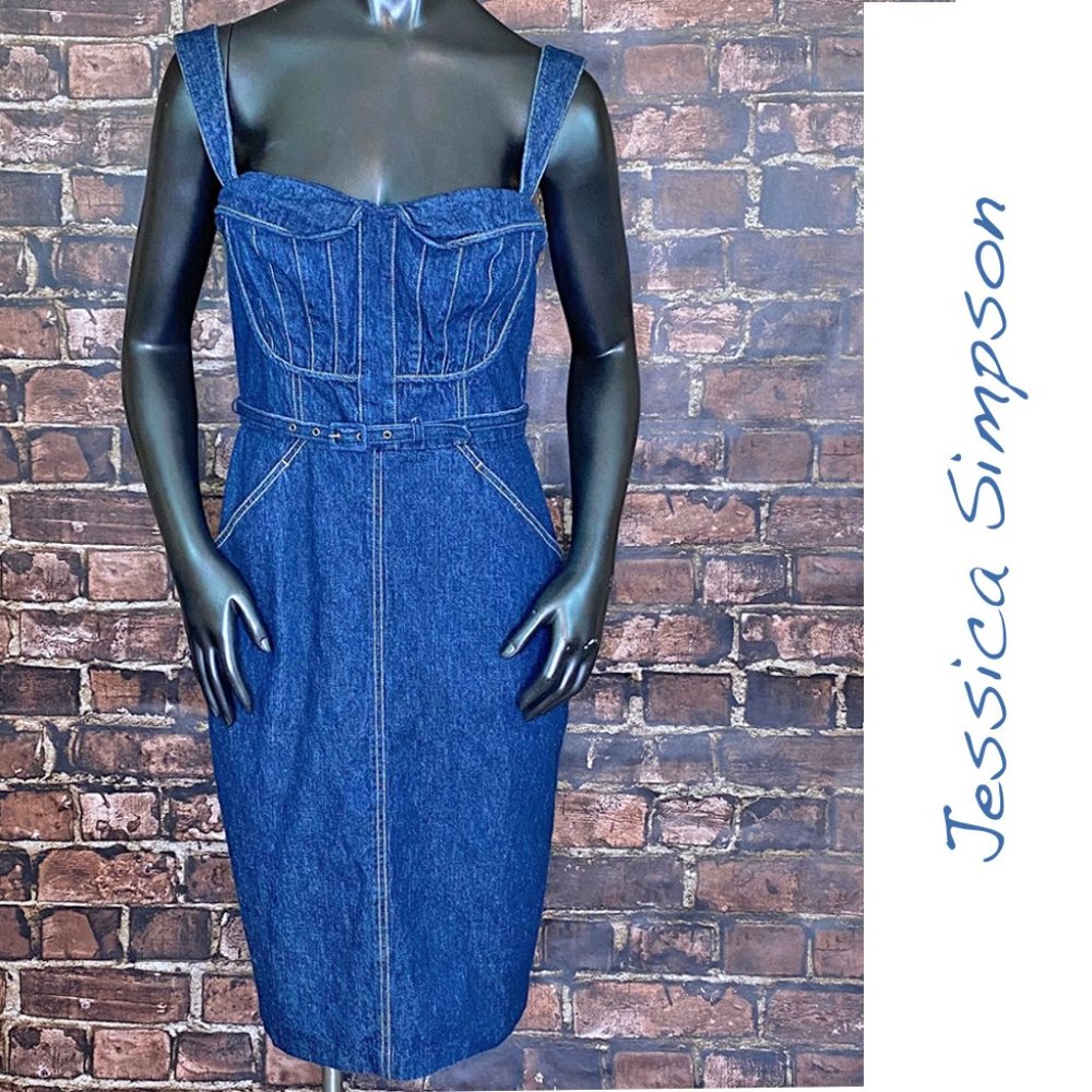 Jessica Simpson Indigo Denim Corset Midi Dress